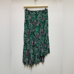 TOPSHOP Green Pleated Asymmetrical Midi Skirt with Painted Spot Pattern NWT 6
